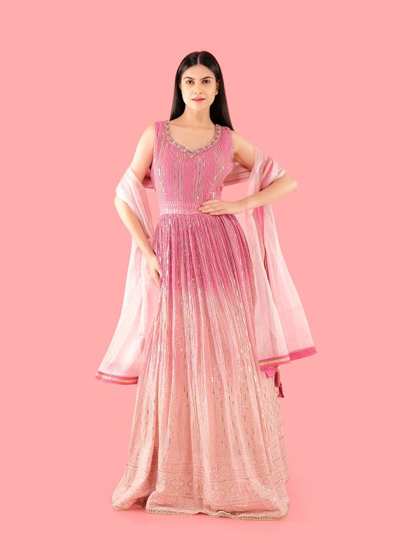 Pink Georgette Fabric in Sequin And Thread Work Anarkali Suit