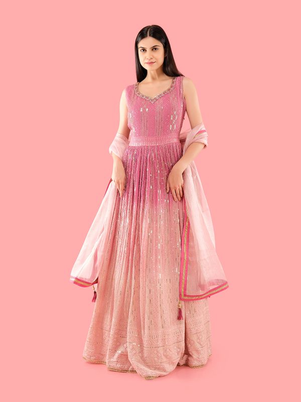 Pink Georgette Fabric in Sequin And Thread Work Anarkali Suit