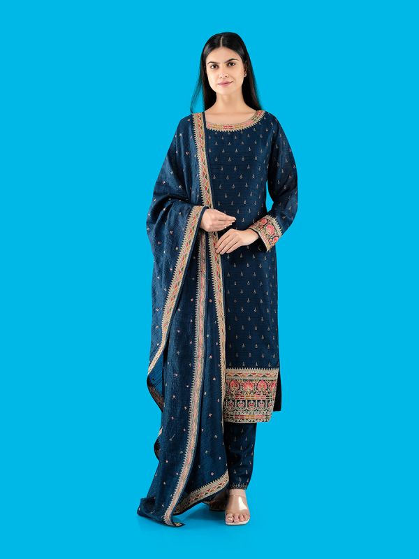 Peacock Blue Silk Fabric Salwar Suit