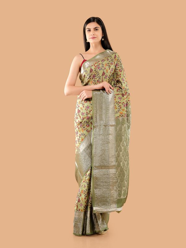 Mehendi Green Handloom Printed Silk Saree