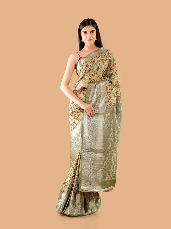 Mehendi Green Handloom Printed Silk Saree