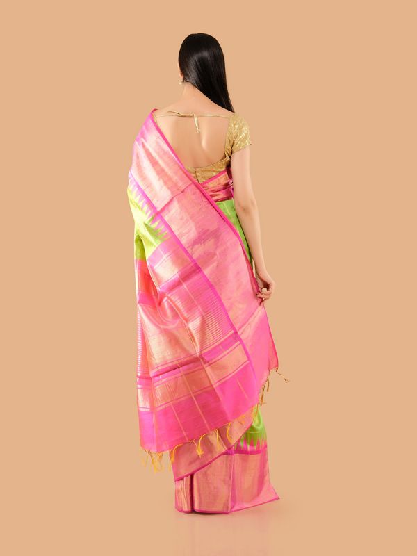 Green And Pink Kanjivaram Silk Saree