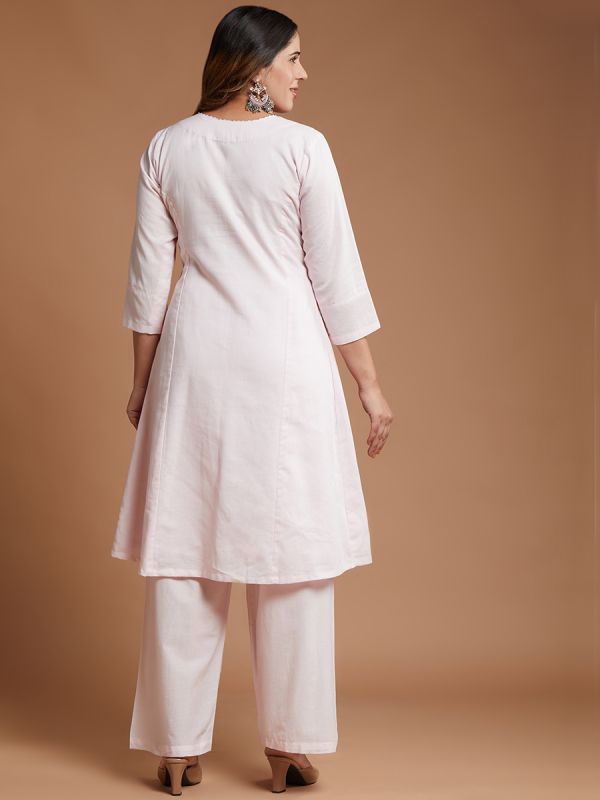 Light Baby Pink Linen Fabric Salwar Suit With Grey Dupatta 