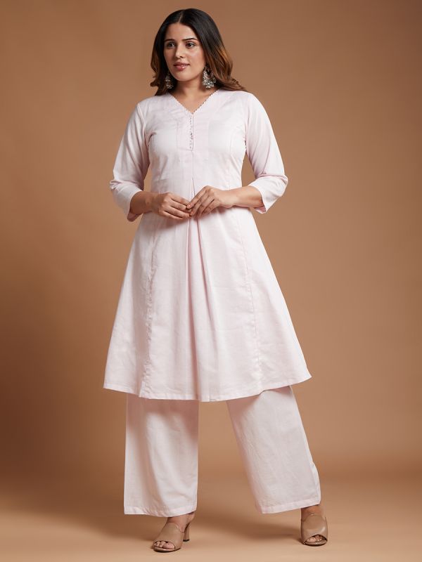 Light Baby Pink Linen Fabric Salwar Suit With Grey Dupatta 