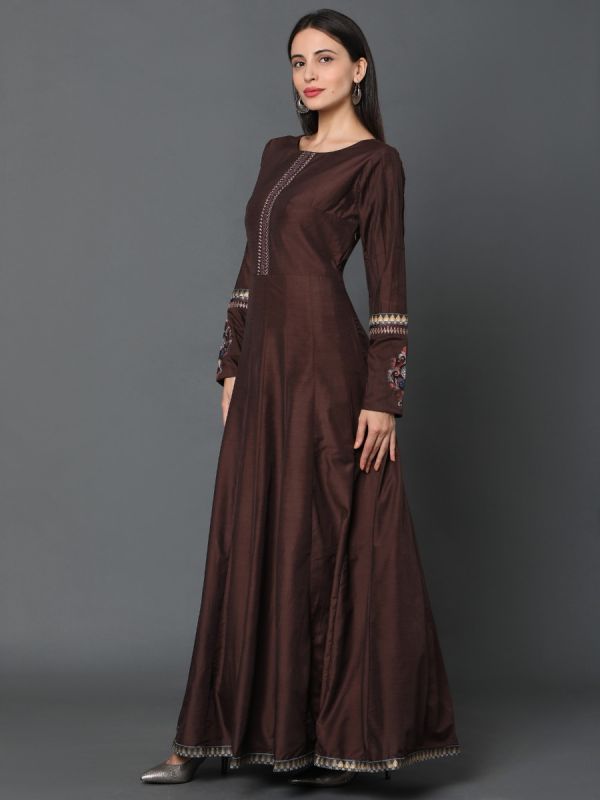 Coffee Brown Pashmina Silk Salwar Suit With Printed Dupatta 