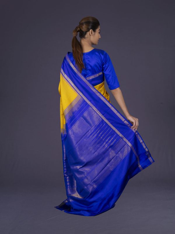 Yellow With Royal Blue Kanjivaram Silk Saree