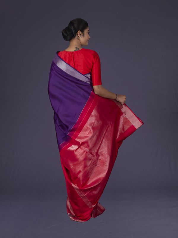Magenta With Red Kanjivaram Silk Saree