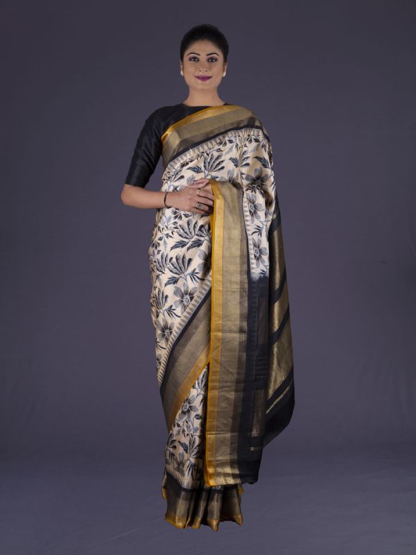 Cream Kanjivaram Silk Saree