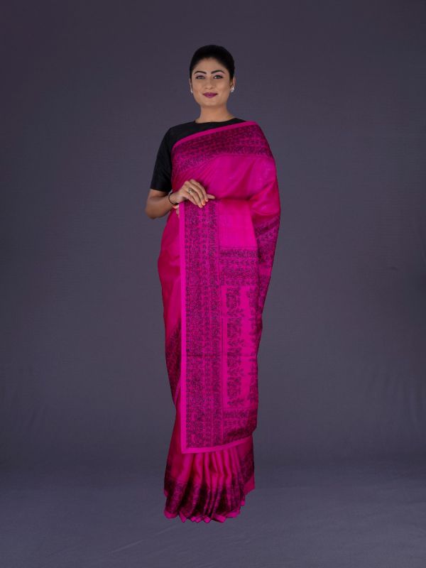 Rani Pink Tussar Silk Saree
