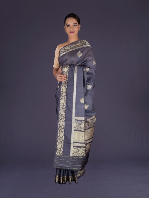 Grey Banarasi Tussar Silk Saree