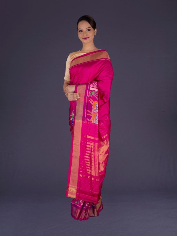 Rani Pink Ikat Silk Saree