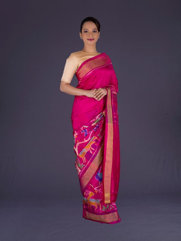Rani Pink Ikat Silk Saree