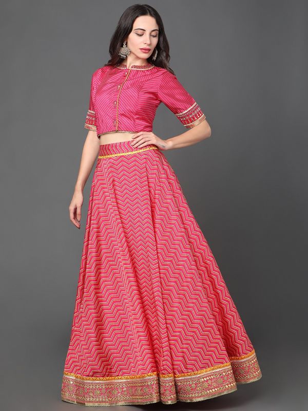 Pink Color Hand Emroidery Silk Fabric Skirt Top