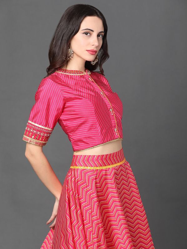 Pink Color Hand Emroidery Silk Fabric Skirt Top
