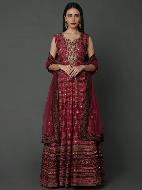 Maroon  Jardoshi Hand Work  Dola Silk Fabric Salwar Suit