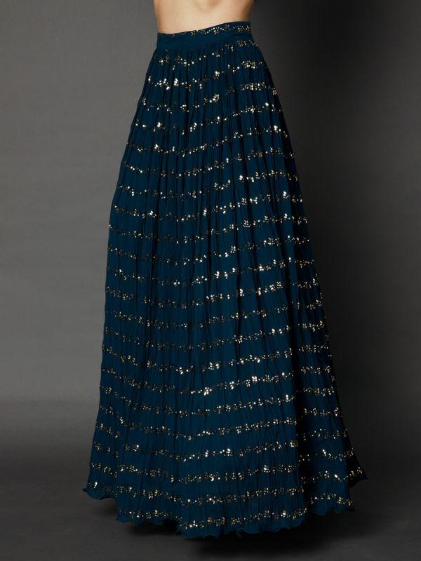 Navy Blue And Red Georgette Fabric in Mirror Work Lehenga Choli