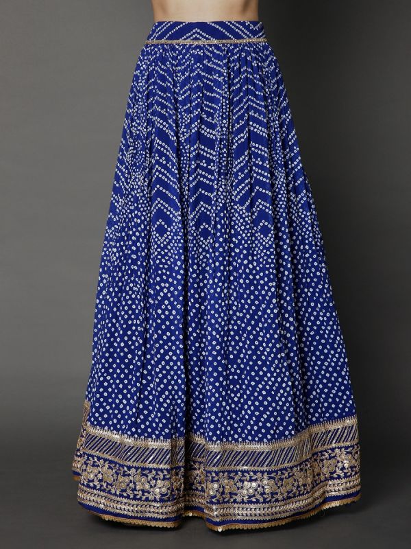 Navy Blue Georgette Fabric Bandhani Print In Sequins Work Lehenga Choli