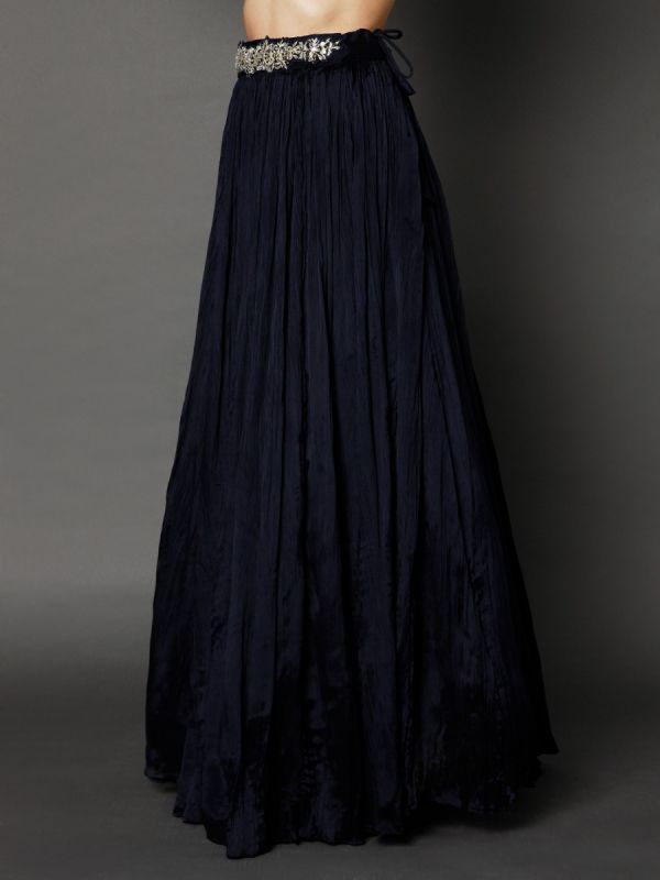 Navy Blue Georgette Fabric In Mirror Work Long Jacket Skirt Top With Dupatta