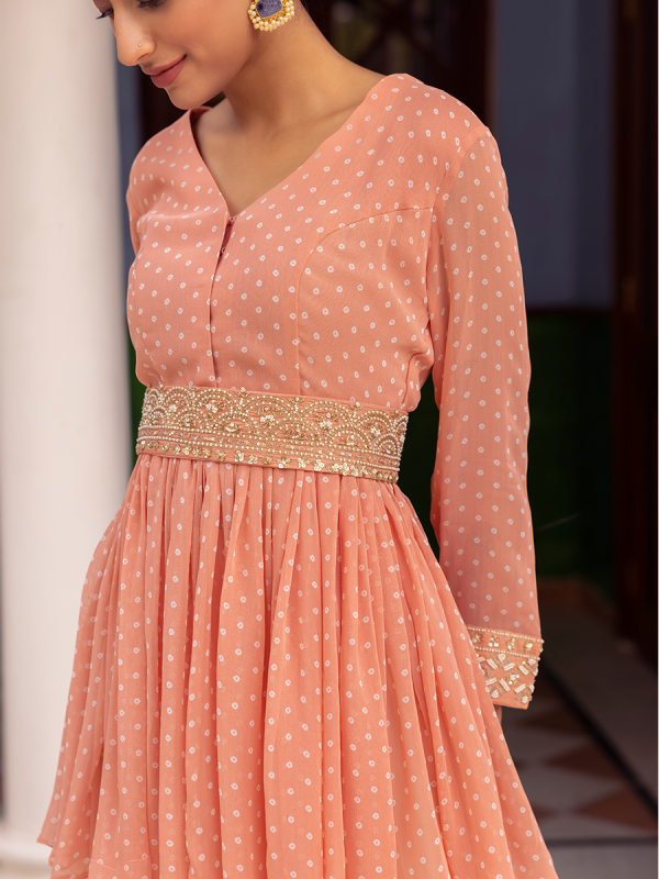 Peach Georgette Fabric Peplum Top With Dhoti Suit