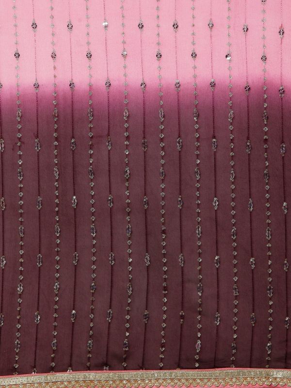 Pink And Marron Georgette Fabric In Sequins Mirror Cut Dana Work Lehenga Choli