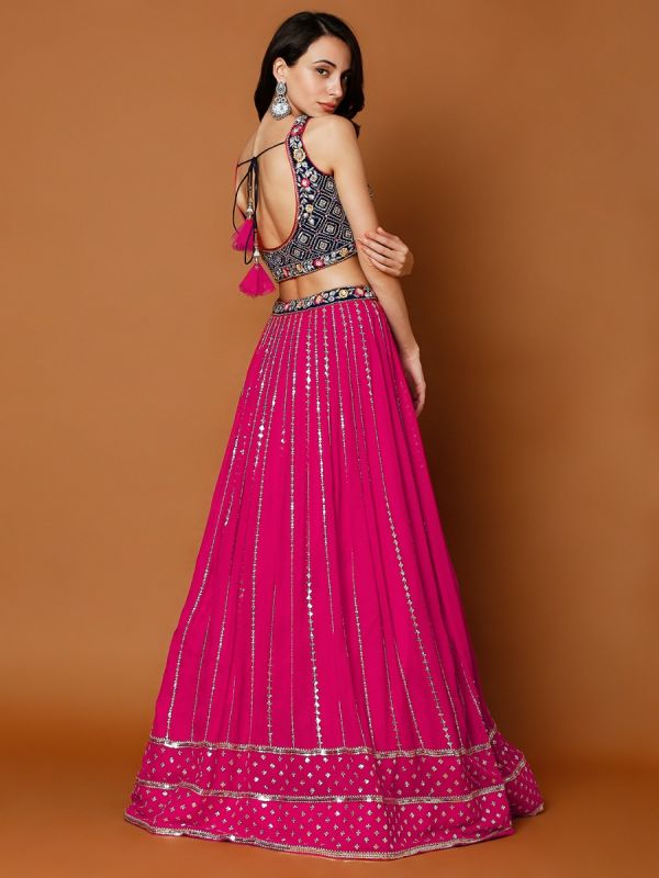 Pink Georgette Fabric In Sequins And Cut Dana Work Lehenga Choli