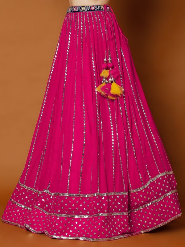 Pink Georgette Fabric In Sequins And Cut Dana Work Lehenga Choli