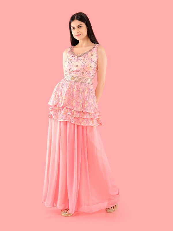 Pink Georgette Fabric Palazzo Salwar Suit