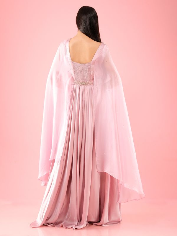 Pink In Cut Dand And Sequin Work Satin Gown