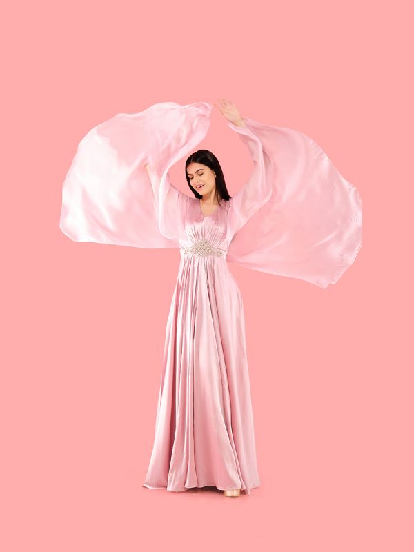Pink In Cut Dand And Sequin Work Satin Gown