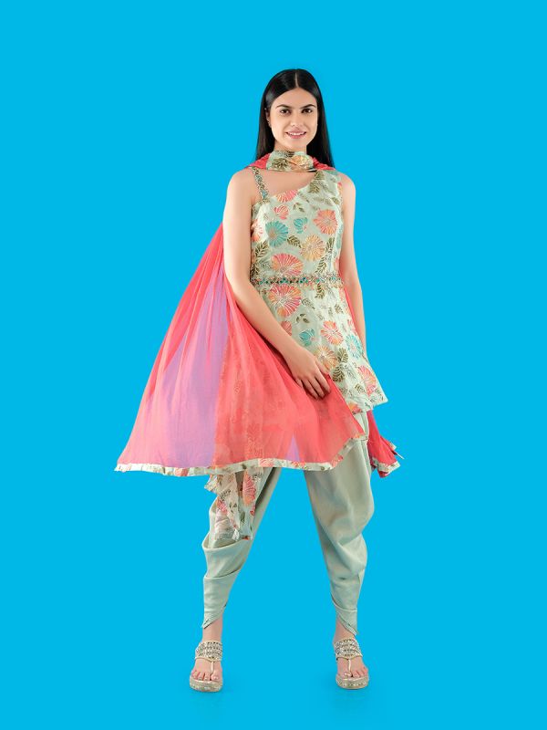 Pista Green Crepe Fabric In Sequin and Mirror Work Dhoti Suit
