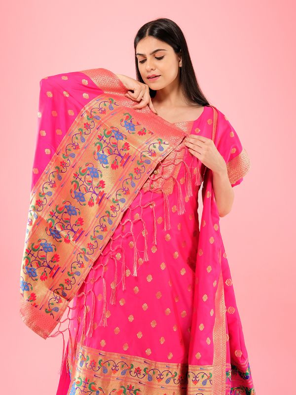 Rani Pink Silk Fabric Paithani Salwar Suit