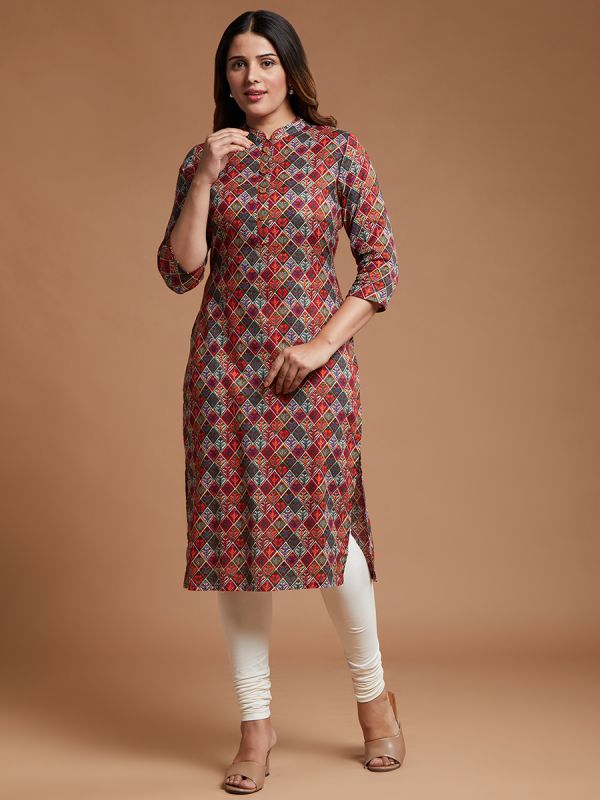 Multi Color Jaipuri Cotton Fabric Printed Kurti