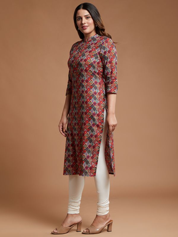Multi Color Jaipuri Cotton Fabric Printed Kurti