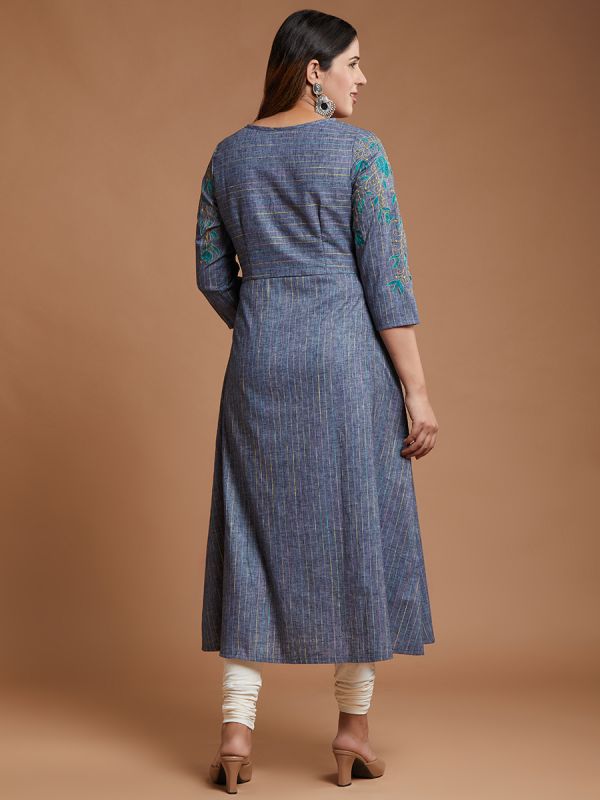 Blue Fancy Design Cotton Fabric Kurti 
