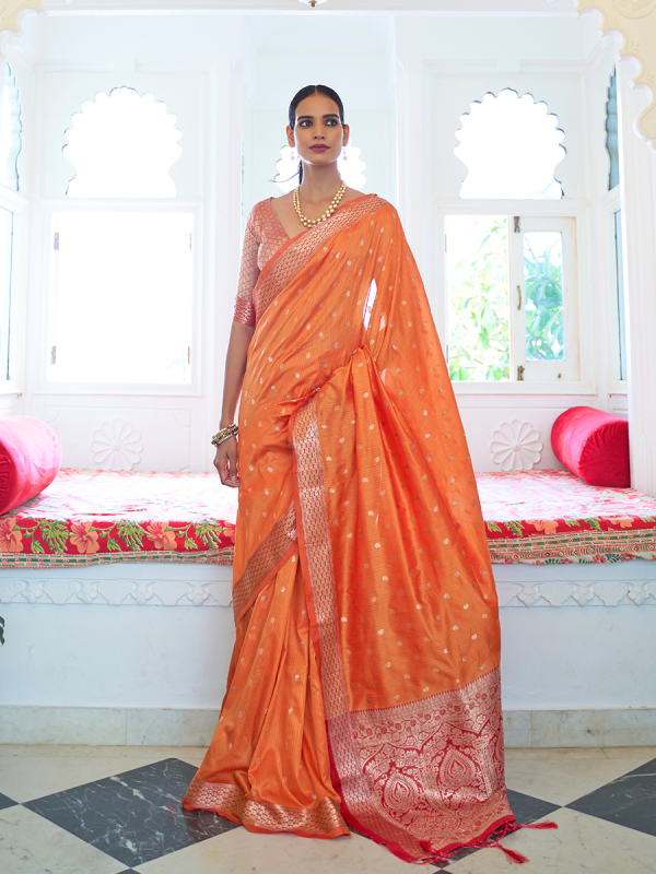 Orange Handloom Art Silk Saree