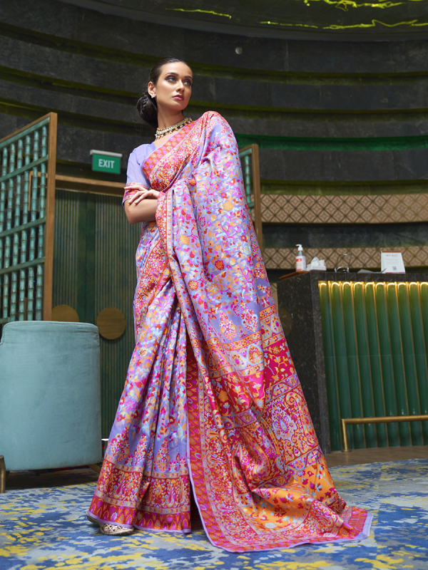 Lavender Chanderi Silk Kashmiri Weaving Saree