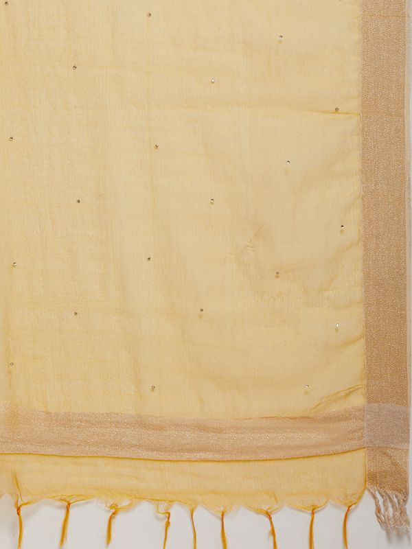 Mango Yellow Plain Rayon Slub Silk Fabric Salwar Suit With Organza Dupatta 