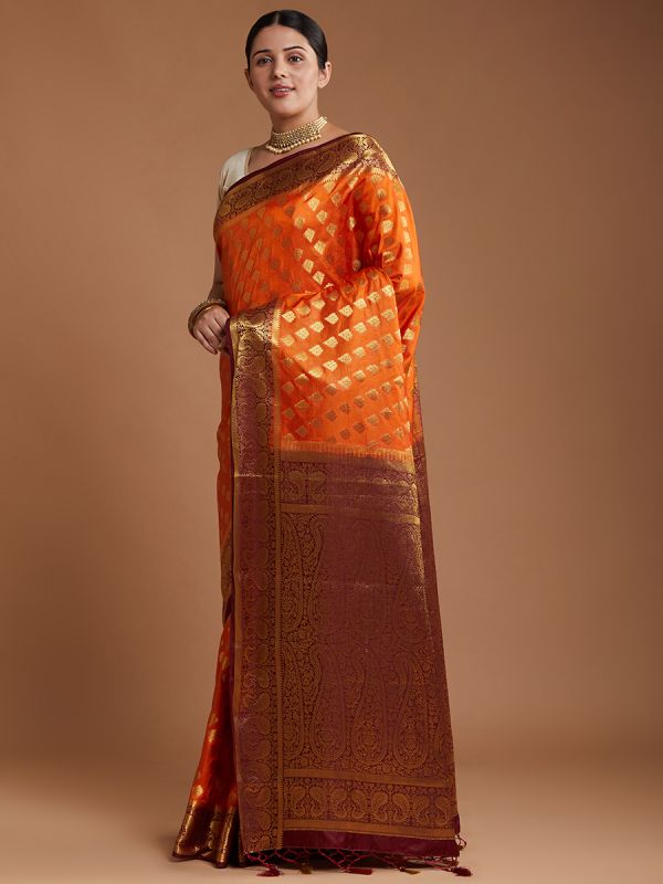 Orange Art Silk Saree