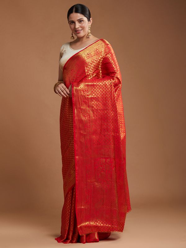 Red Art Kanjivaram Zari Brocade Silk Saree 