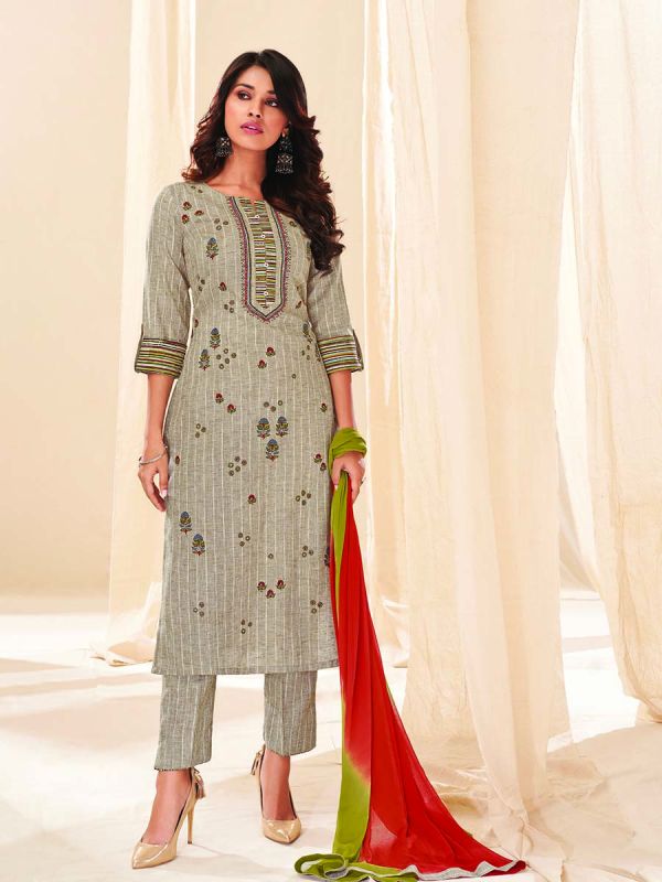 Beige Pure Cotton Fabric Printed Salwar Suit 