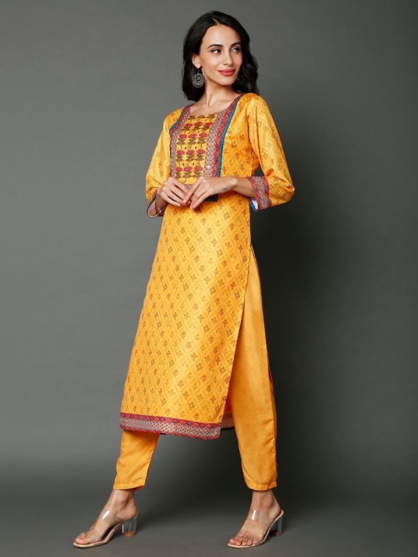 Yellow Printed Muslin Salwar Suit